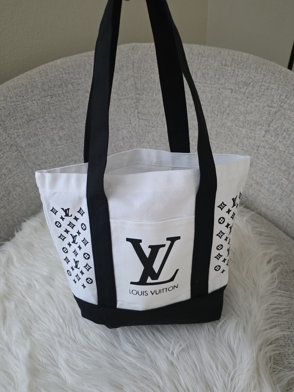 White and Black Canvas Tote Bag